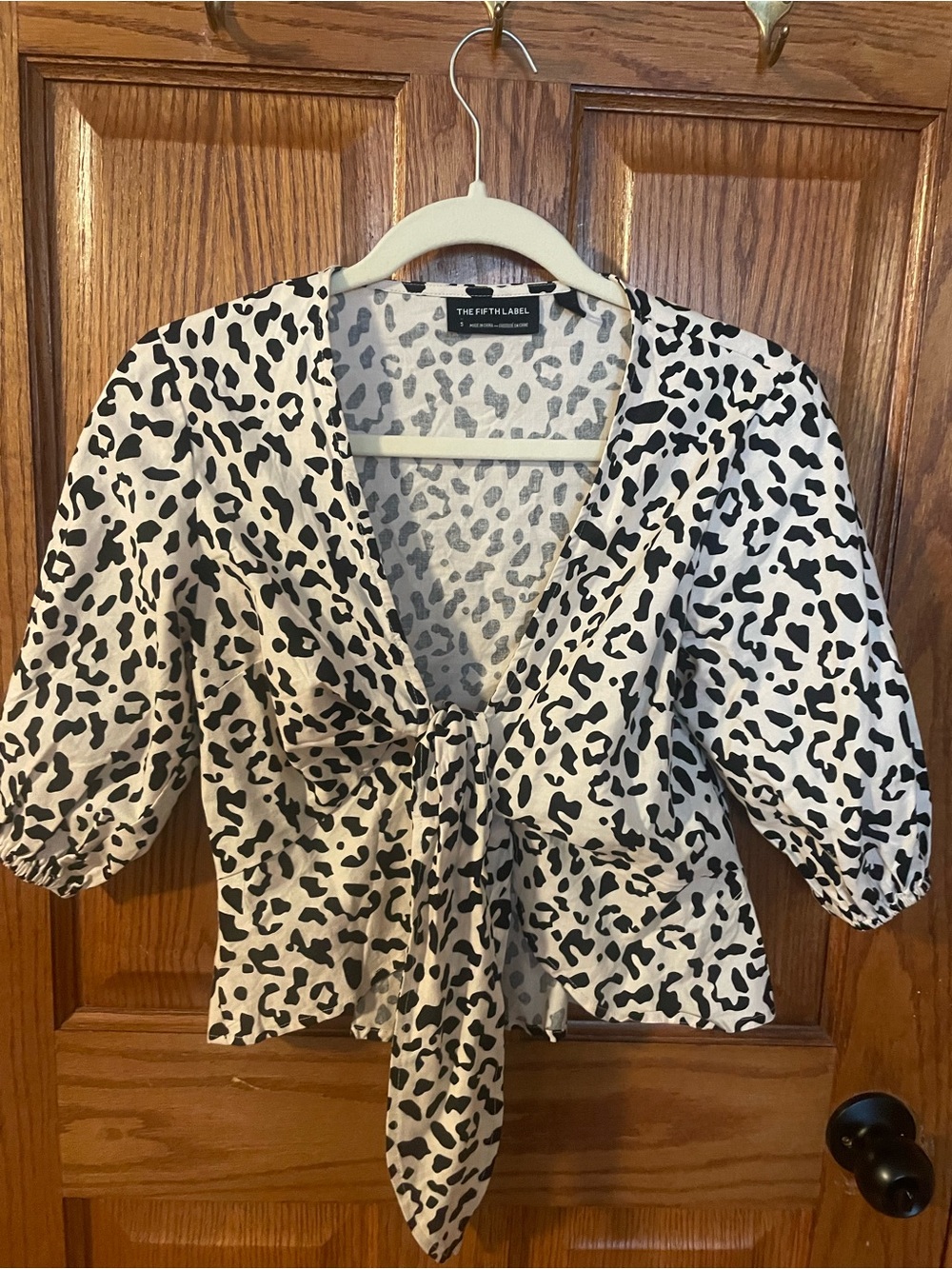 The Fifth Label Black & Cream Leopard Tie-Front Blouse